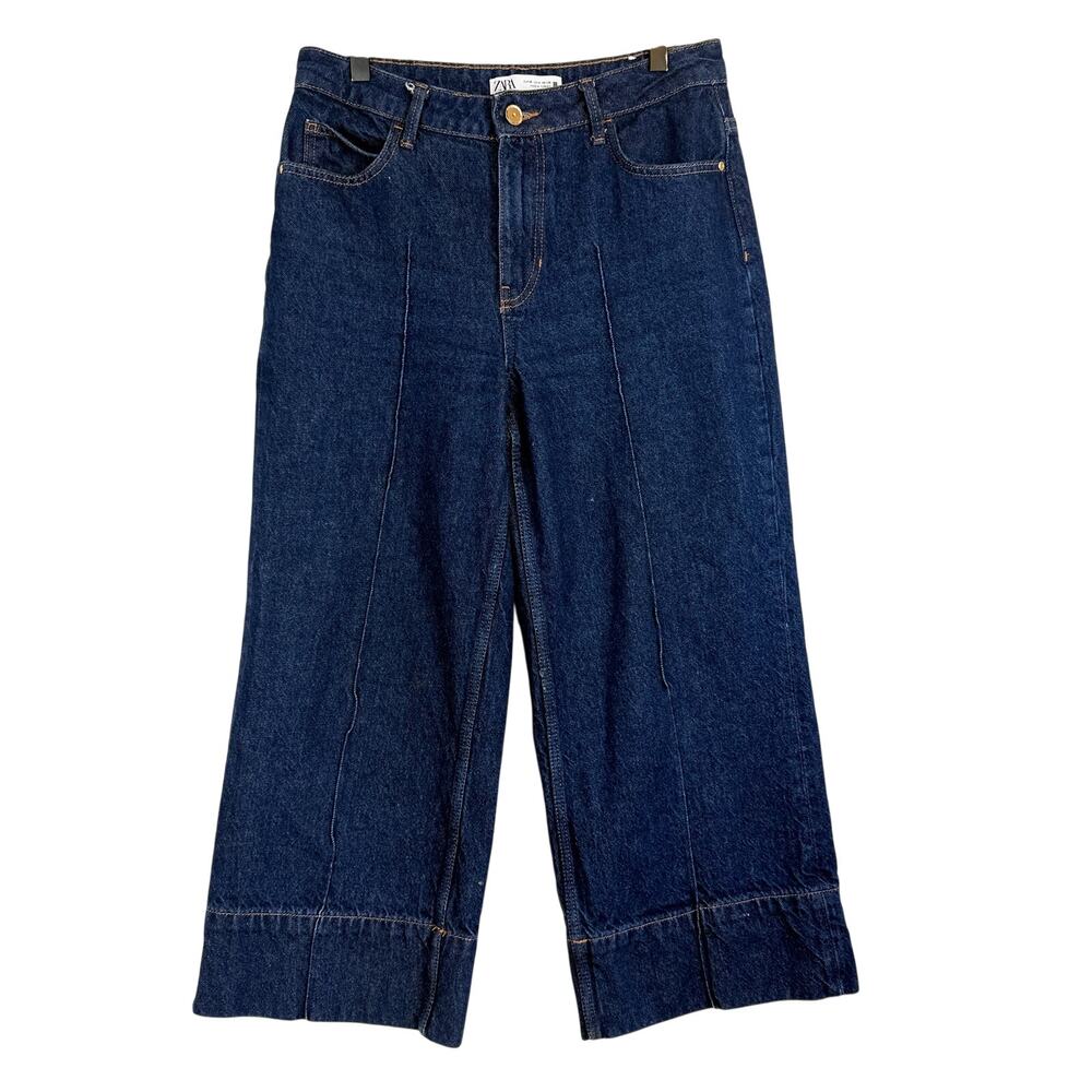 Zara Womens Wide Leg High Rise Crop Jeans Blue - 6